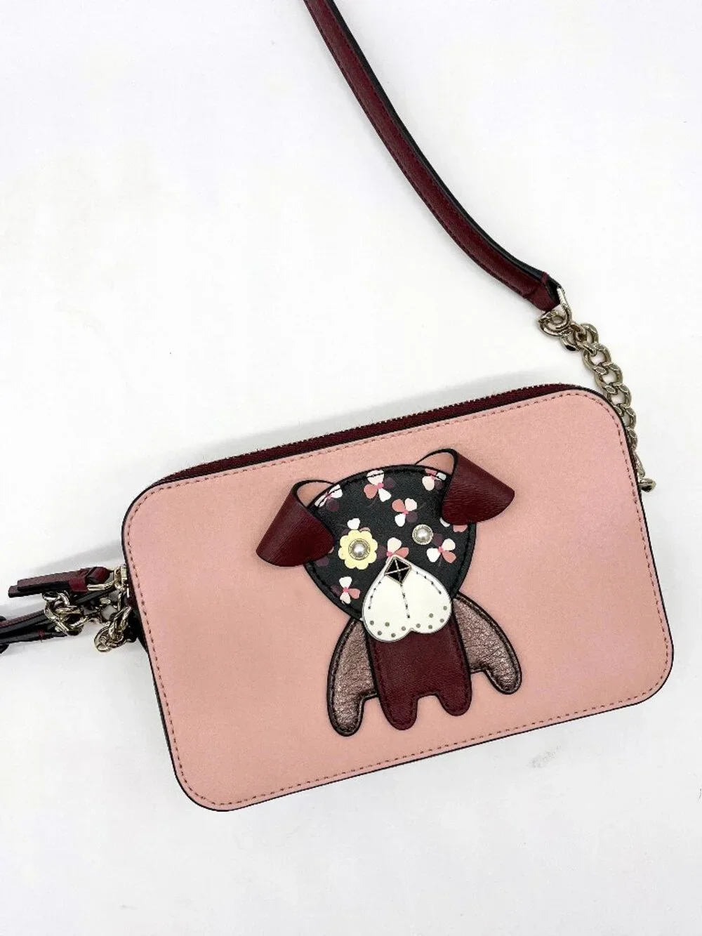 Kate Spade Dog Crossbody Bag Pink Burgundy Novelty Purse - Picture 1 of 11